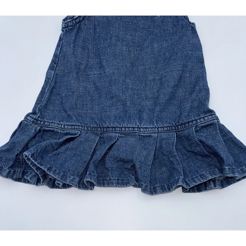 Vintage Ralph Lauren Denim Infant Dress Size 9m Classic Ruffled Hem Embroidered
